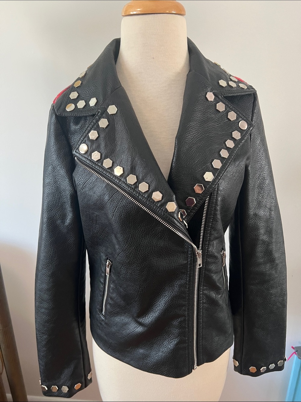 Ladies faux leather studded jacket